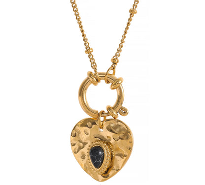 Charm Vintage Metal Heart Pendant Stainless Steel Necklace Golden Chain Collar Fashion France Trendy Jewelry Bijoux Women