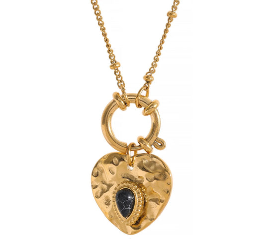 Charm Vintage Metal Heart Pendant Stainless Steel Necklace Golden Chain Collar Fashion France Trendy Jewelry Bijoux Women