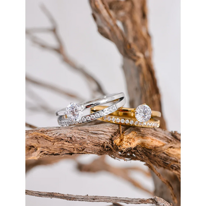 Delicate Shiny Cubic Zirconia Stainless Steel Double Layer Classic Ring High Quality Women Gift Exquisite Romantic Jewelry