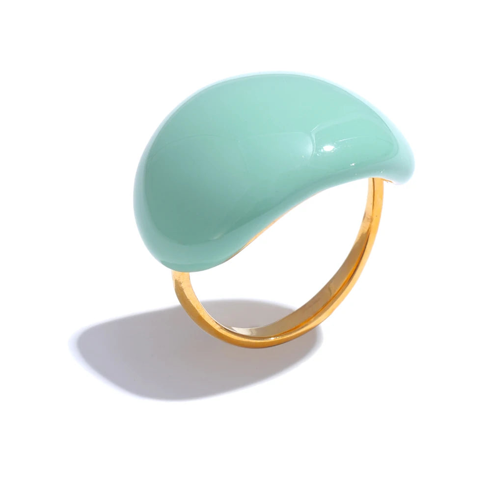 Stainless Steel Fashion Joyful Candy Multi-Color Khaki Orange Blue White Enamel Ring Waterproof Adjustable Charm Jewelry