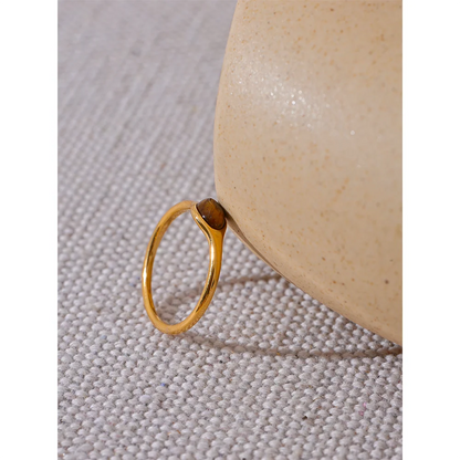 Chic Natural Stone Stainless Steel Fashion Ring Minimalist Gold Color Waterproof France Jewelry Women Accessories Gift