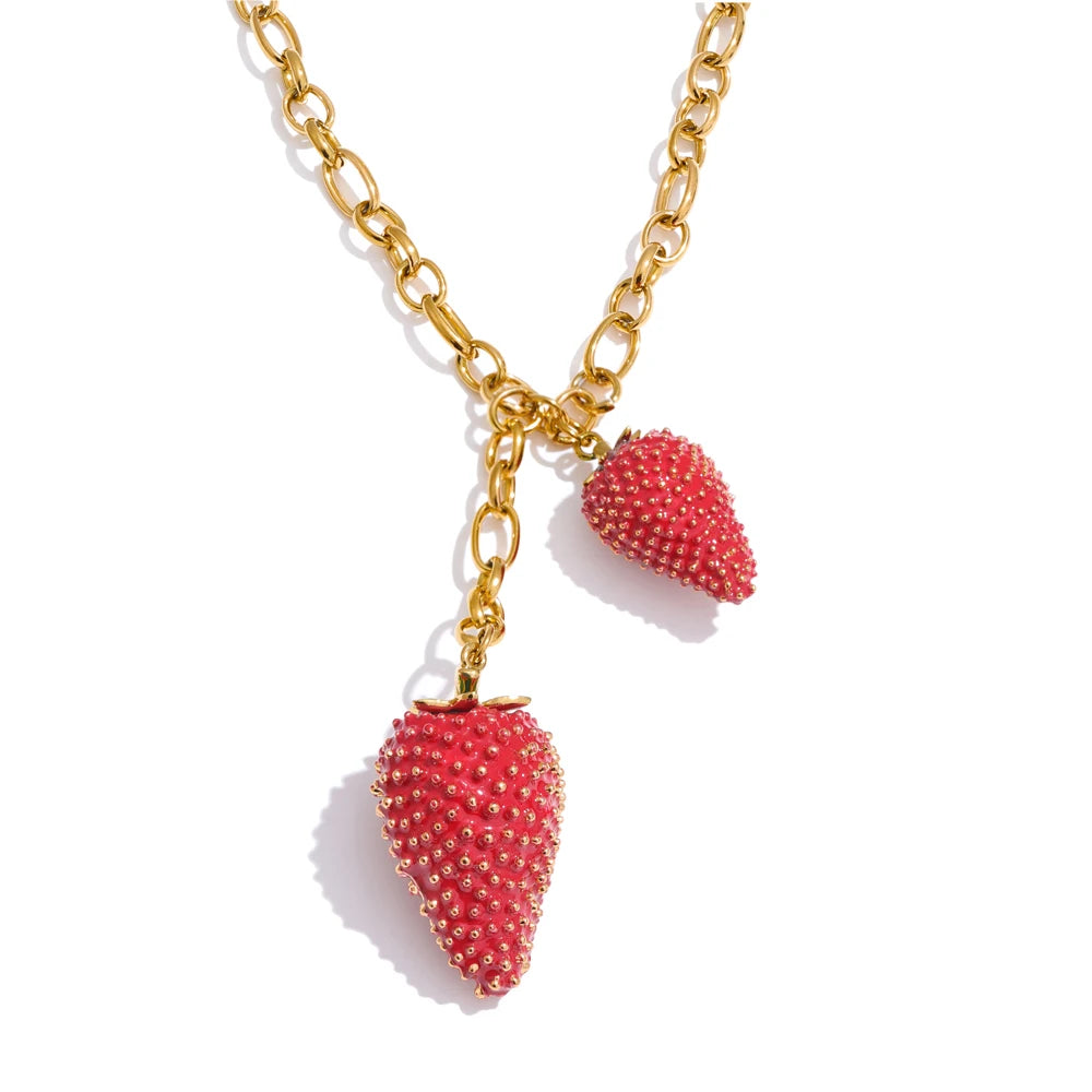 Waterproof Sweet Red Lovey Strawberry Charms Pendant Necklace for Women Stainless Steel New Arrivals Trend Jewelry 2025