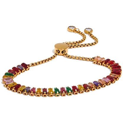 Colorful Bling Cubic Zirconia Chain Stainless Steel Luxury Pull-out Bracelet Bangle High-Grade Premium Jewelry Party Gift