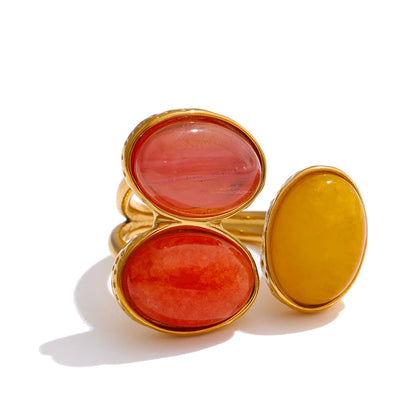 Natural Aventurine Agate Stone Shell Pearl Flower Adjustable Ring Fashion Stainless Steel Charm Finger Jewelry Accessories