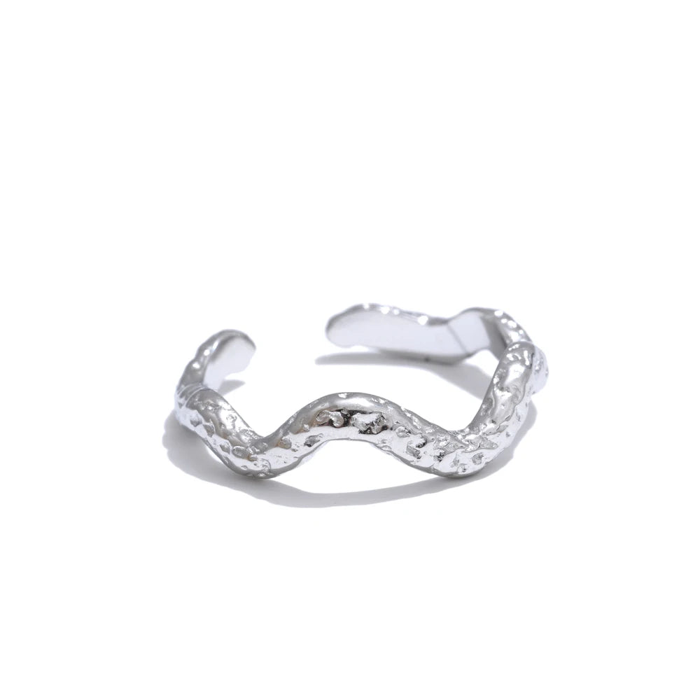 Distinctive Stainless Steel Irregular Hammer Metal Geometric Adjustable Ring Wholesale Accessories Attractive Jewelry