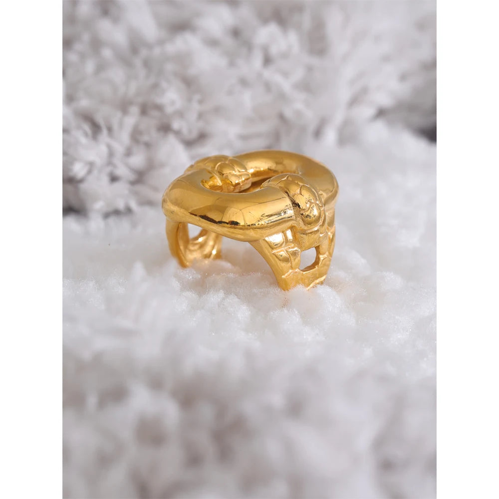 Stylish Stainless Steel Geometric Hollow Wide Cast Chunky Ring Charm Texture Rust Proof Statement Finger Jewelry Gift