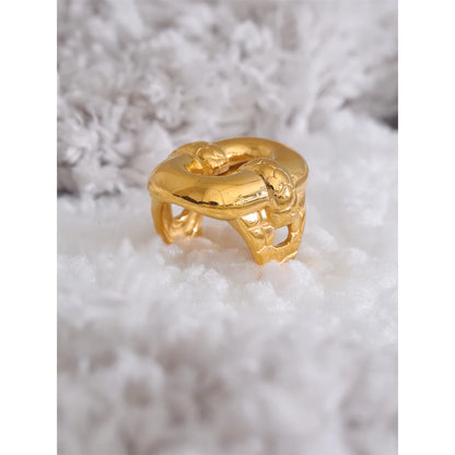 Stylish Stainless Steel Geometric Hollow Wide Cast Chunky Ring Charm Texture Rust Proof Statement Finger Jewelry Gift