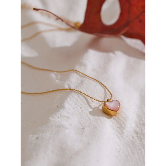Valentine's Day Gift Pink Shell Heart Thick Necklace Pendant Stainless Steel Cute Charm Exquisite Jewelry New