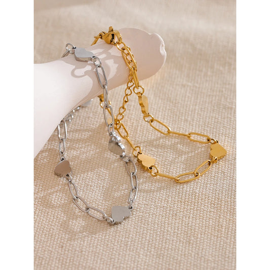 Fashion Stainless Steel Heart Handmade Chain Bracelet Bangle Waterproof Daily Charm Wrist Jewelry Bijoux Femme