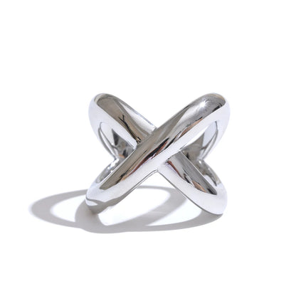 6789# PVD Plated Statement Stainless Steel X-Shape Geometric Finger Ring Waterproof Smooth Metal Handmade Polished Jewelry