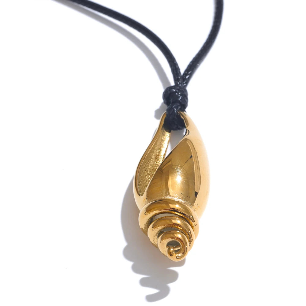 Summer Stainless Steel Metal Conch Shell Leather Pendant Necklace for Women Statement Daily Gold Color Charm Jewelry