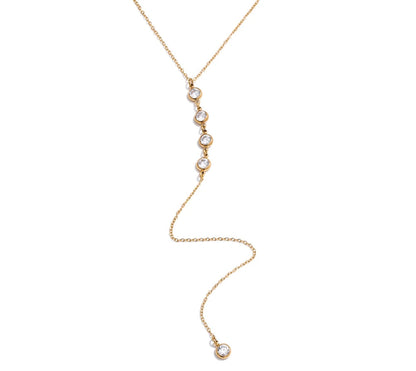 Delicate Cubic Zirconia Round Y Chain Long Drop Necklace for Women Stainless Steel Summer 2025 Jewelry Tarnish Resistant