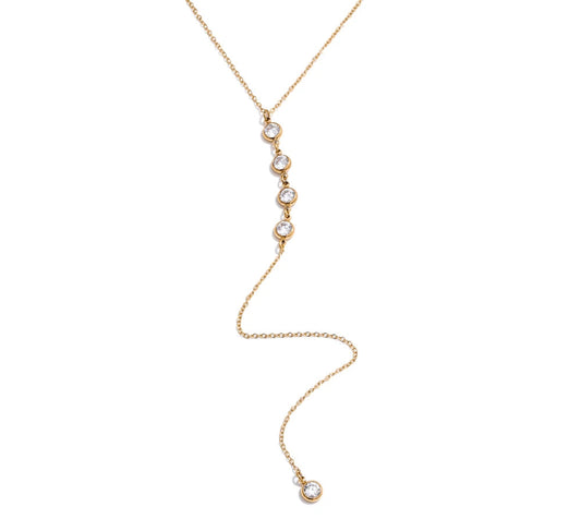 Delicate Cubic Zirconia Round Y Chain Long Drop Necklace for Women Stainless Steel Summer 2025 Jewelry Tarnish Resistant