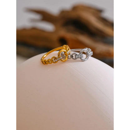 678# High Quality Stainless Steel Cubic Zirconia Setting Link Finger Ring Exquisite Stylish Jewelry Daily Gift for Self