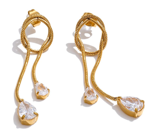 48mm Stainless Steel Geometric Tassel Chain Cubic Zirconia Drop Dangle Earrings for Women Delicate Fashion Jewelry Gift