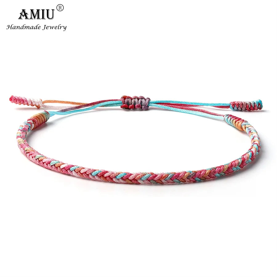 AMIU Gradient Colors Tibetan Handmade Buddhist Lucky Bracelets & Bangles As Gift Rope Knots Amulet Tibet Braided Bracelet