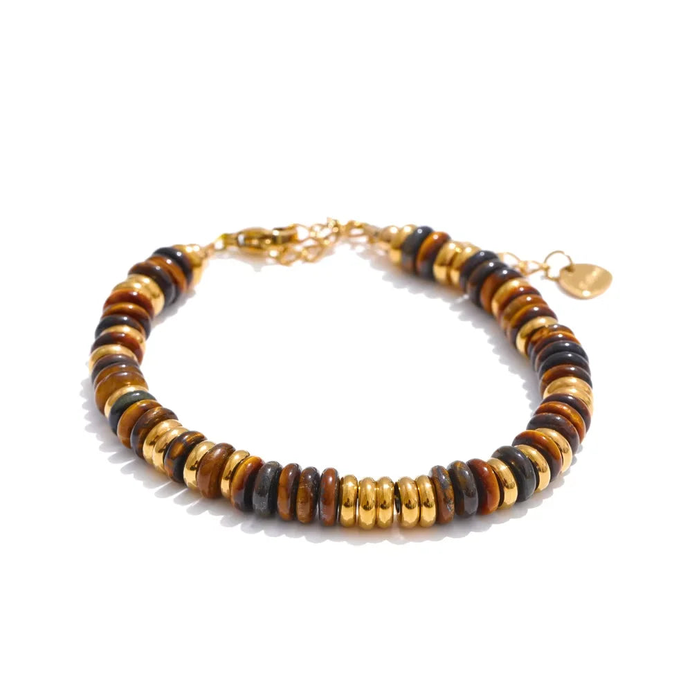 Colorful Natural Stone Beads Chain Handmade Bracelet Bangle Waterproof Bohemia Stainless Steel Y2K Trendy Jewelry Gift