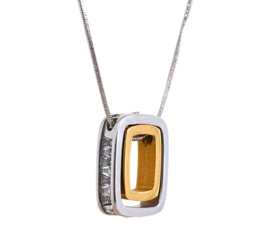 316l Stainless Steel Square Hollow Double Layered Overlay Pendant Necklace Cubic Zirconia Unisex lovers Jewelry Men Women