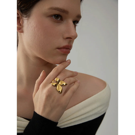 Exquisite Stainless Steel Butterfly Ring Waterproof 18K PVD Plated Metal Fashion Finger Jewelry бижутерия для женщин