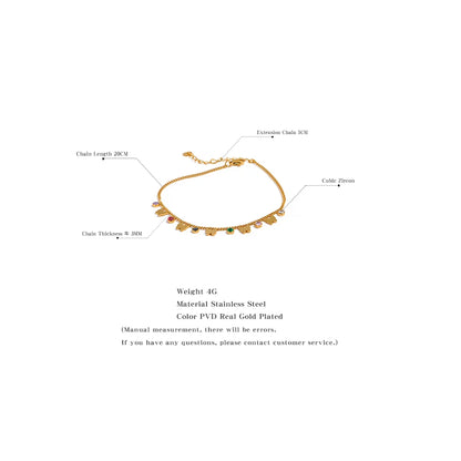 Exquisite Colorful Cubic Zirconia Butterfly Drop Chain Stainless Steel 18K Gold Color Anklet Bracelet Trendy Jewelry