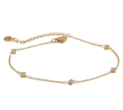 Stainless Steel Cubic Zirconia Necklace Anklet Bracelet Rust Proof Attractive Classic Bling Chic Thin Chain Jewelry
