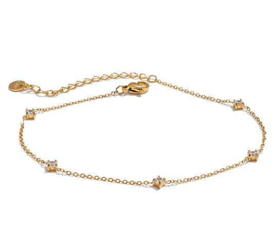 Stainless Steel Cubic Zirconia Necklace Anklet Bracelet Rust Proof Attractive Classic Bling Chic Thin Chain Jewelry