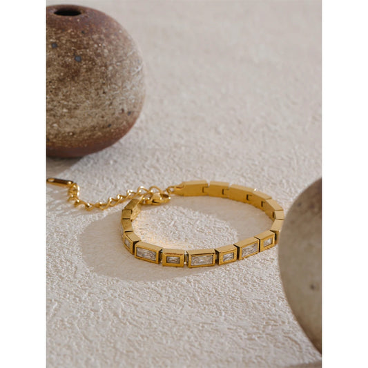 Waterproof High Quality Shiny Cubic Zirconia Chain Premium Bracelet Bangle Stainless Steel New Jewelry