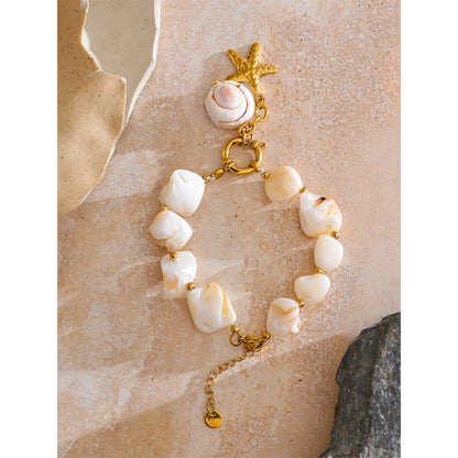 Ocean Style Shell Chain Conch Starfish Drop Necklace Bracelet Bangle Stainless Steel Summer Beach Jewelry Gift
