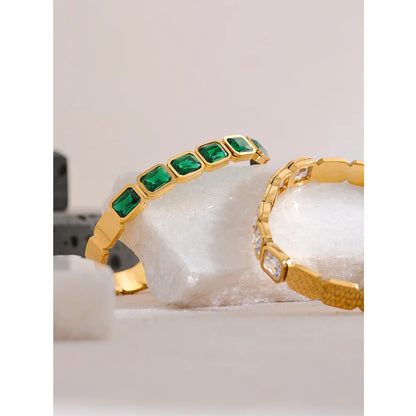 Bling Green White Cubic Zirconia Bracelet Bangle Stainless Steel Waterproof Trend High Quality Fashion Jewelry Women Party