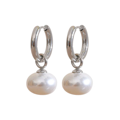 High Quality Imitation Pearls Drop Stainless Steel Golden Korean Hoop Earrings Charms Fashion Jewelry Bijoux Femme Gift