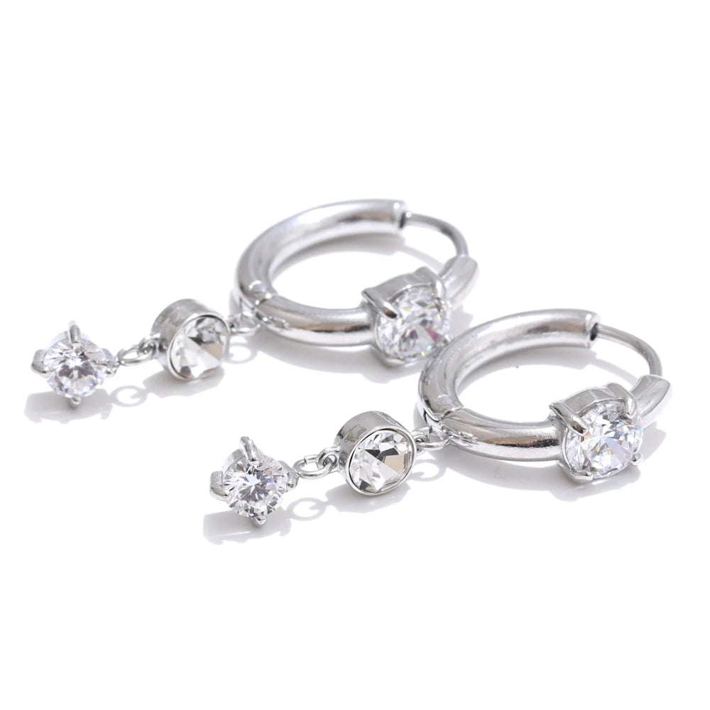 High Quality Stainless Steel Shiny Cubic Zirconia Drop Earrings Gold Platinum PVD Plated Delicate Chic Jewelry Recommend