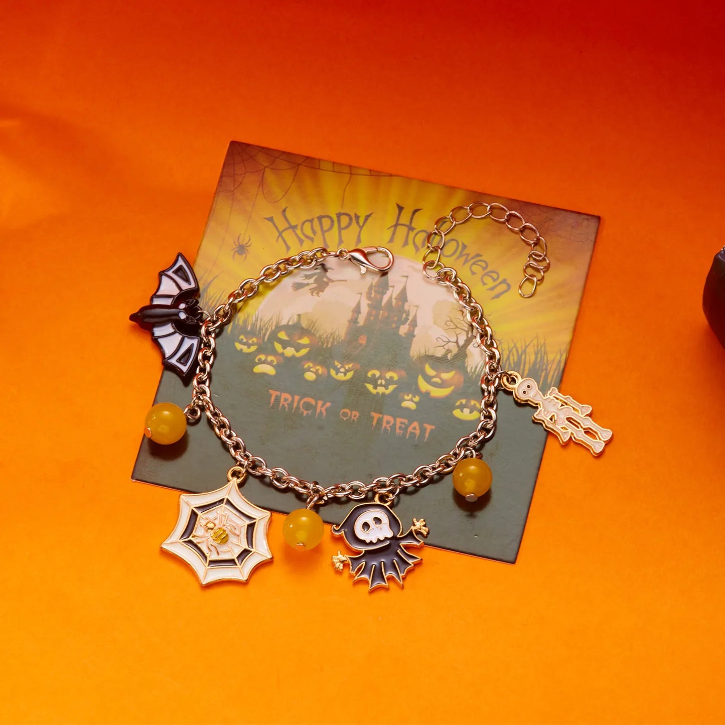 Gothic Halloween Pumpkin Cat Metal Chain Bracelets for Women Men Handmade Bat Spider Kitten Skull Bangles Party Punk Jewelry