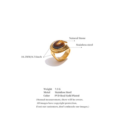 Popular Stainless Steel Natural Tiger Stone Finger Ring Gold Silver Color Waterproof Geometric Charm Jewelry