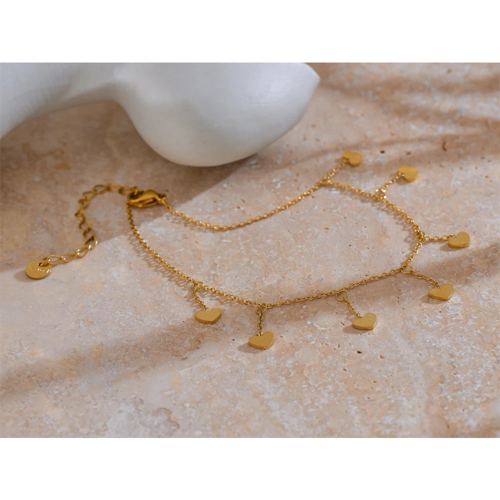 Summer Arrival Stainless Steel Heart Drop Exquisite Foot Chain Anklet for Women Waterproof Sandy Beach Jewelry Bijoux
