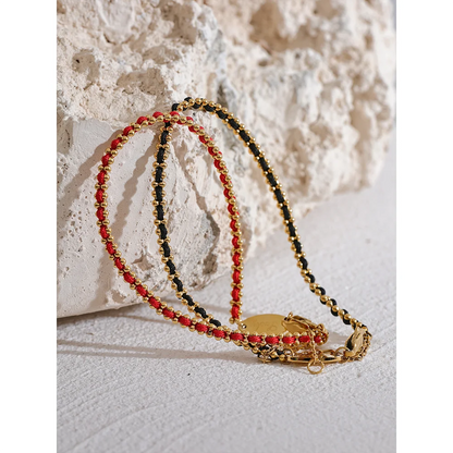 Exquisite Black Red Polyester Thread Handmade Chain Chic Thin Bracelet Bangle Stainless Steel Korean Dainty Jewelry Gift
