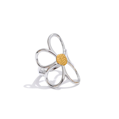 Trendy Stainless Steel Metal Flower Adjustable Fashion Finger Ring Rust Proof Attractive Daily Jewelry Accessories Gift