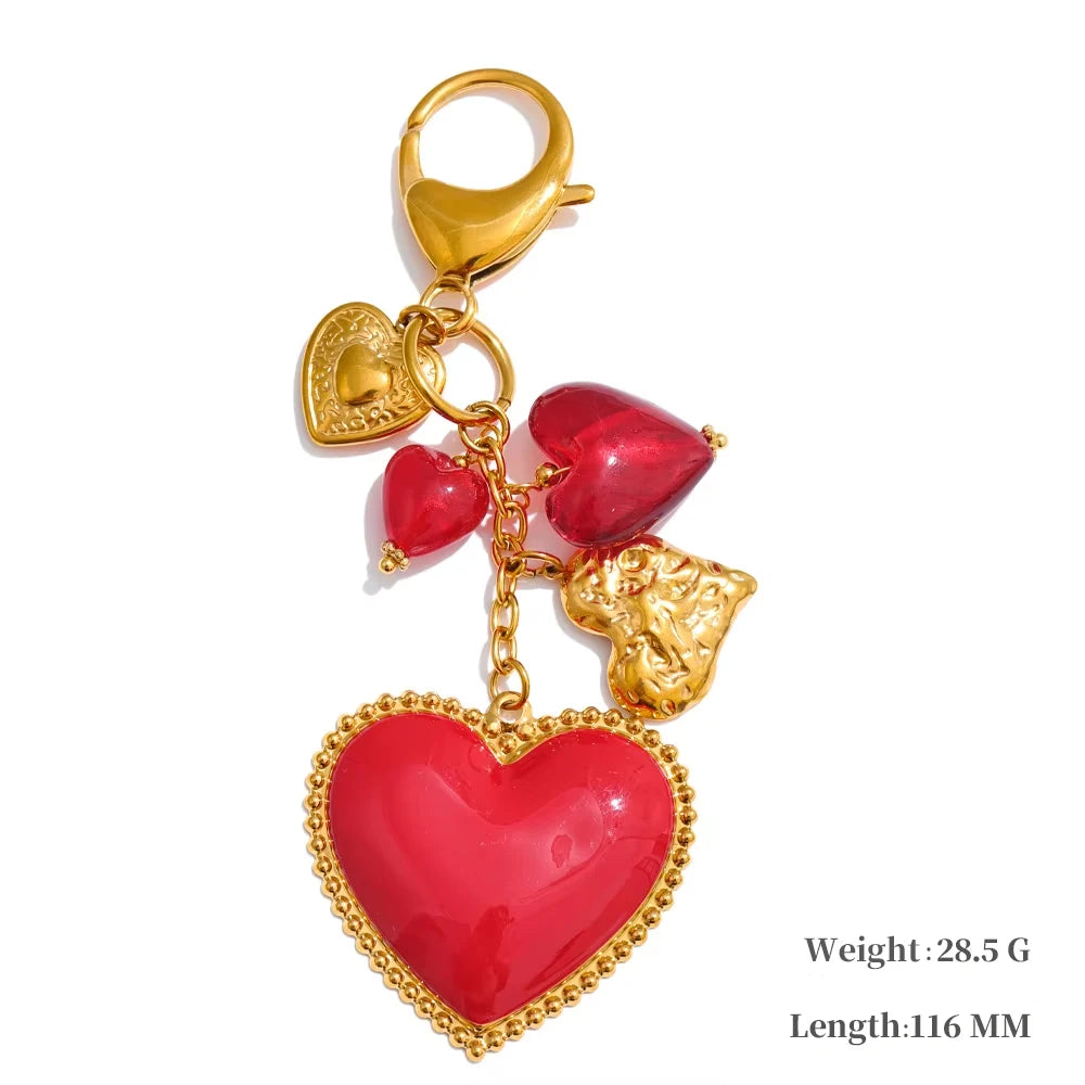 Hot Style Red Enamel Fruit Flower Strawberry Keychain Pendant Car Key Chains Jewelry Gift Decoration Accessories