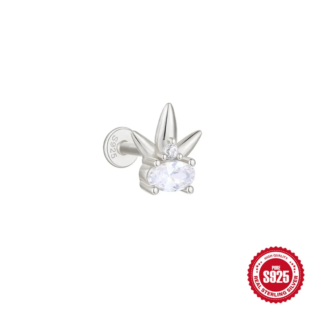 CANNER 1Pc 925 Silver Smooth Stars Moon Stud Earrings For Women 18K Gold Flat Head Threaded Puncture Ear Bone Ins Fine Jewelry