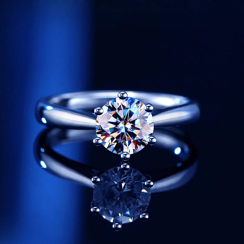 Classic 6 Prong Diamond Ring D Color Moissanite VVS1 Round Cut Lab Diamond Ring for Women Engagement Wedding Band Jewelry