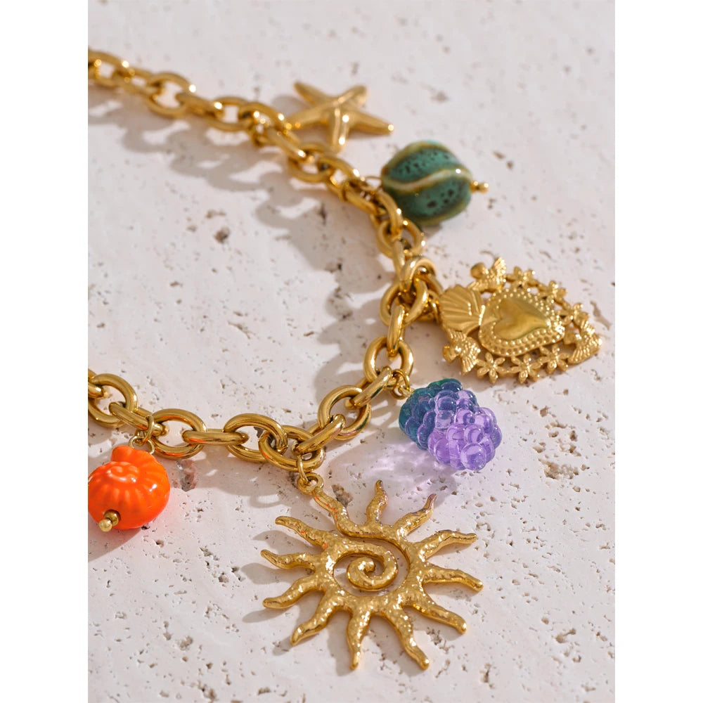 Exquisite Ceramic Ocean Style Sun Pendant Necklace Fashion Trendy Stainless Steel Collar Arrivals Jewelry Recommend