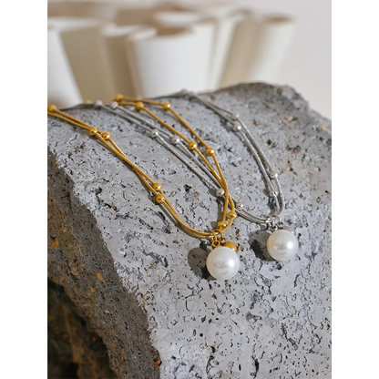 Elegant Imitation Pearls Stainless Steel Round Beads Chain Pendant Necklace for Women Gold Silver Color Korean Jewelry