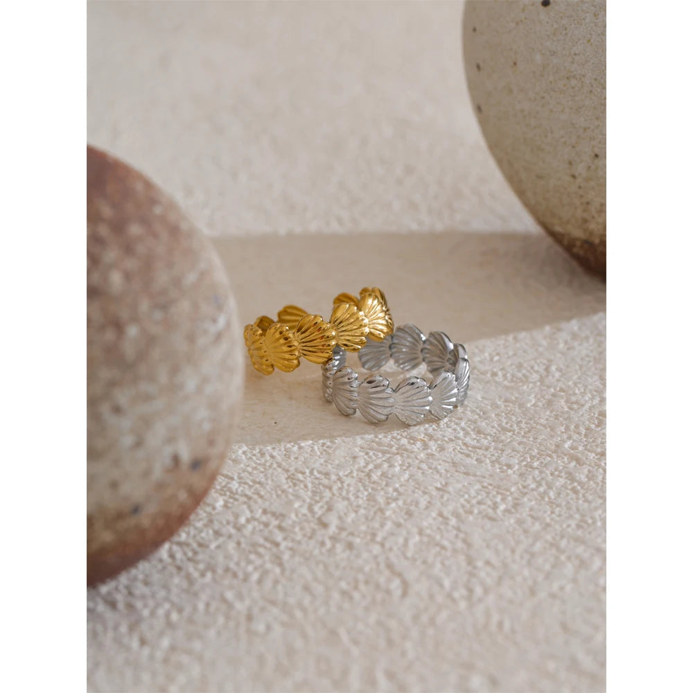Ocean Style Adjustable Metal Shell Open Ring High Quality Plated for Women 316L Stainless Steel Summer Trendy Jewelry Gift