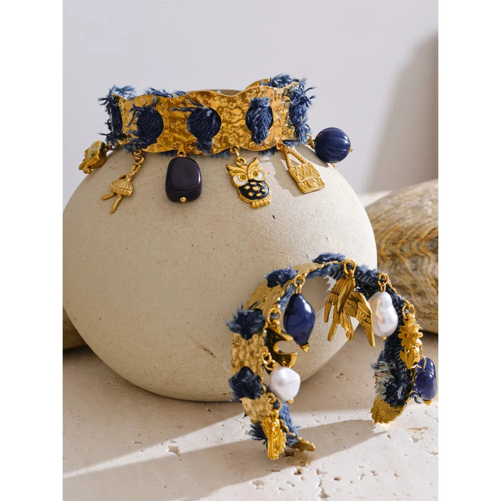 Exclusive Design Blue Denim Heart Star Animal Pendant Necklace Bracelet Bangle Popular Charm Jewelry Autumn & Winter New