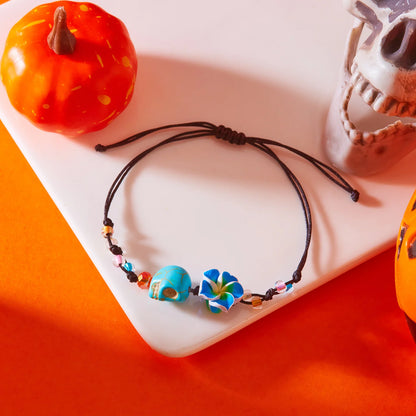 Fashion Halloween Handmade Braided Bracelet for Women Pumpkin Skeleton Skull Big Flower Beaded Bangles Festival Party Jewelry