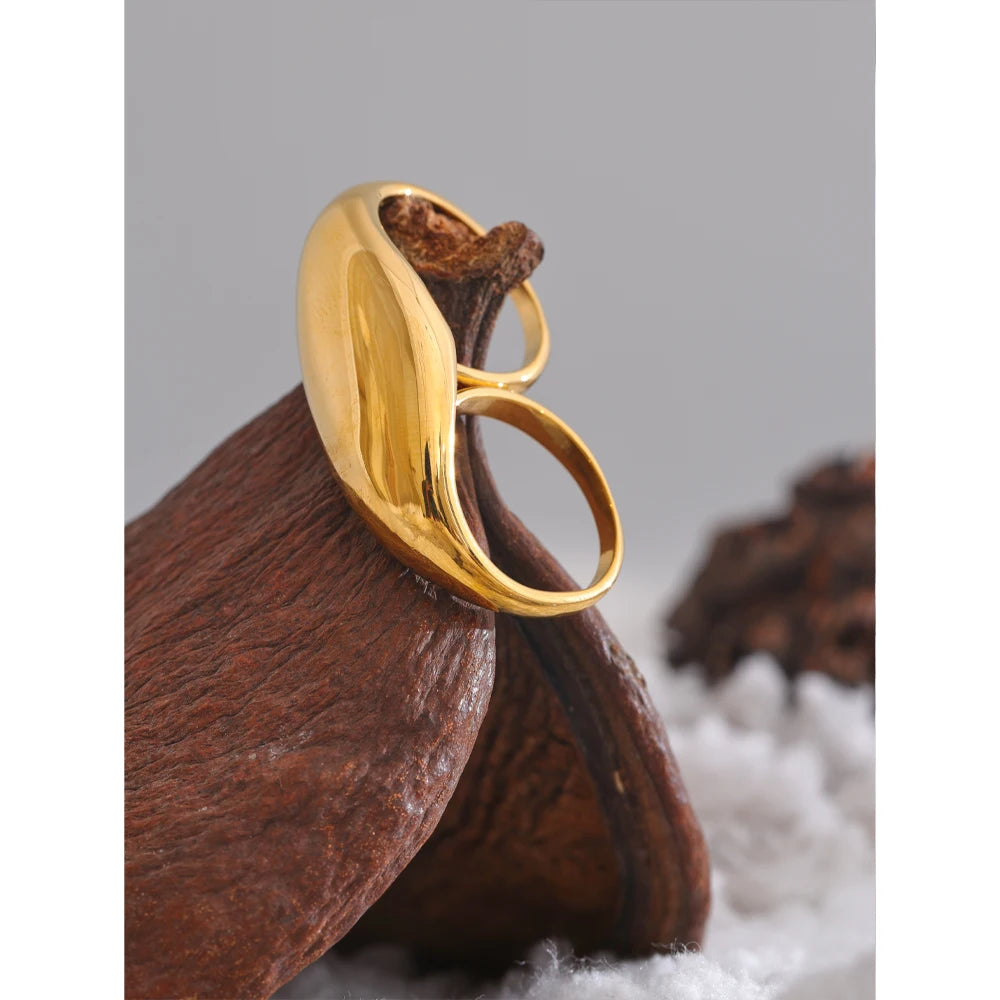 Stainless Steel Metal Double Finger Geometric Ring Personality Rust Proof Attractive Big Exaggerated Jewelry Gift