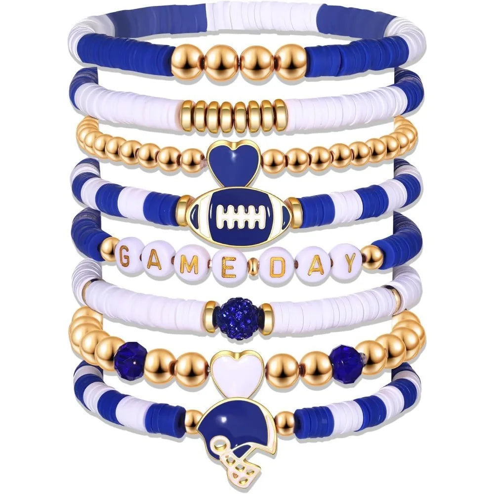7pc/8pc/9pc Game Day Football Charm Bracelet: Stackable Sports Jewelry for Moms & Dads - Perfect for Football Fans