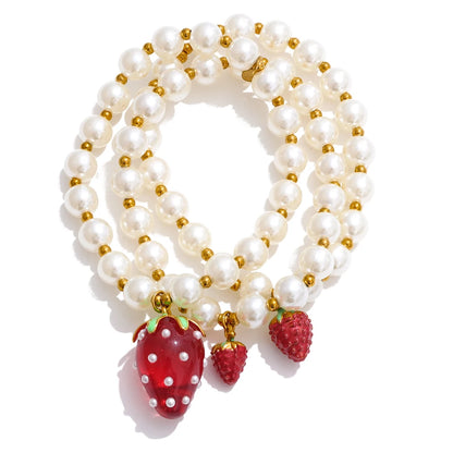 5 Style Trendy Handmade Beads Jewelry Simulated Pearls Chain Fruit Drop Bracelet Bangles Stainless Steel Wrist Accessories