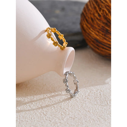 Waterproof Stainless Steel Metal Flower Thin Ring Tarnish Resistant Simple Chic Finger Jewelry Accessories for Women