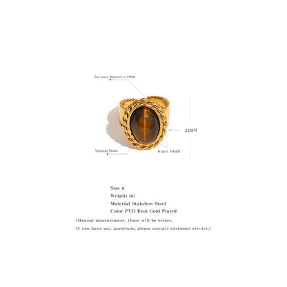 Stainless Steel Wide Chunky Ring Inlaid Tiger Natural Stone Jewelry Trend Europe Bijoux Vintage Stylish Statement