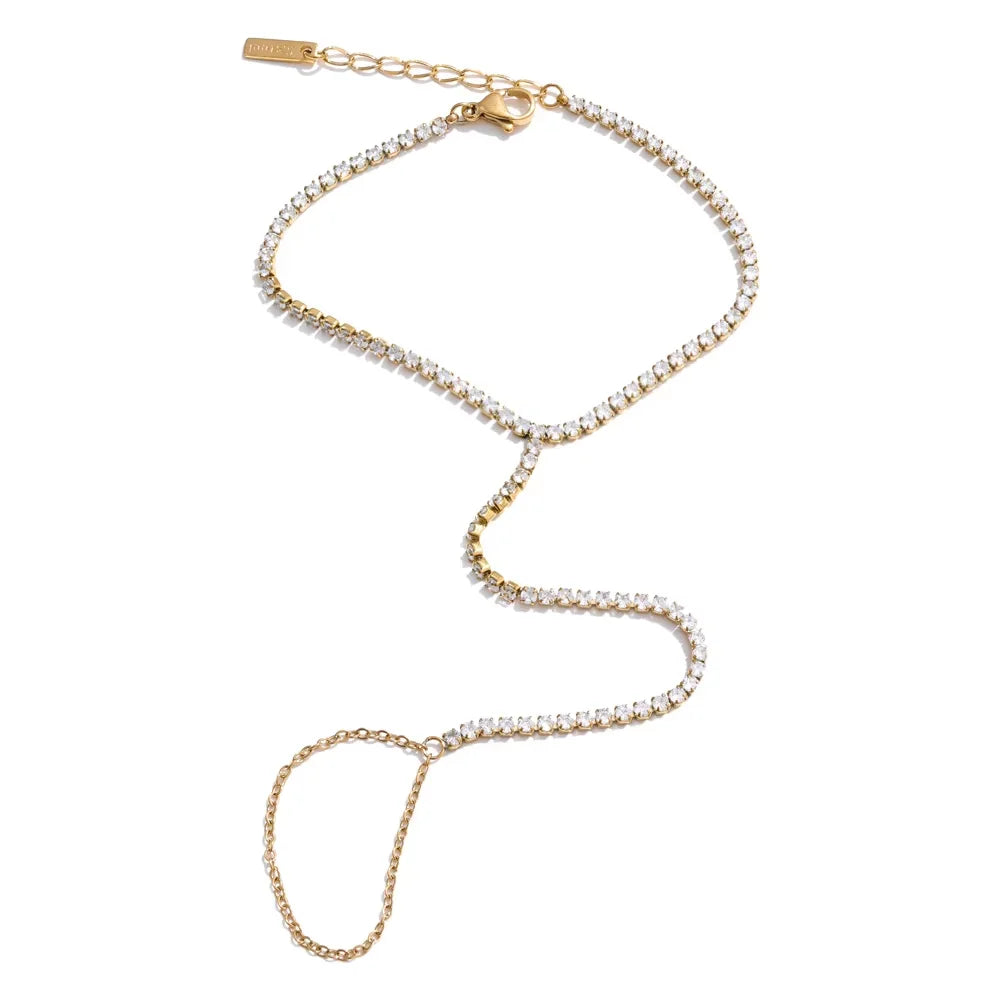 Trendy Stainless Steel Zircon Beads Back of Hand Chain Finger Bracelet Fashion Chic Sexy Jewelry Waterproof Wholesale Gift